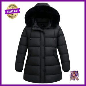Plus Size Down Coat Waterproof Windproof Detachable Hood Flannel Lined